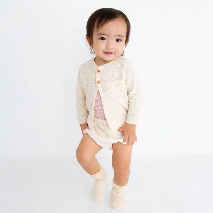 [現貨] 日本製 POMPKINS 初生嬰兒 白色開胸有機棉外套 - BB Dressup