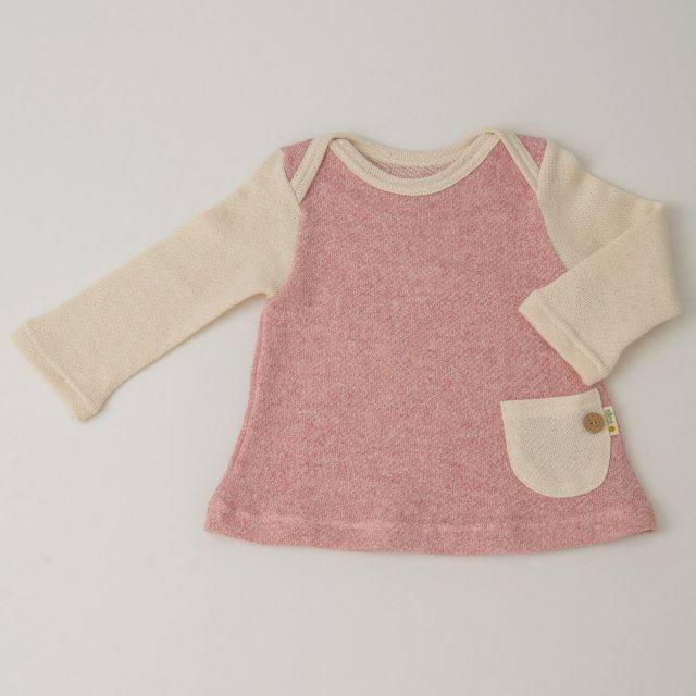 [現貨] 日本製 Yuga 有機棉 嬰兒粉紅色長袖腰袋上衣 (80cm) - BB Dressup