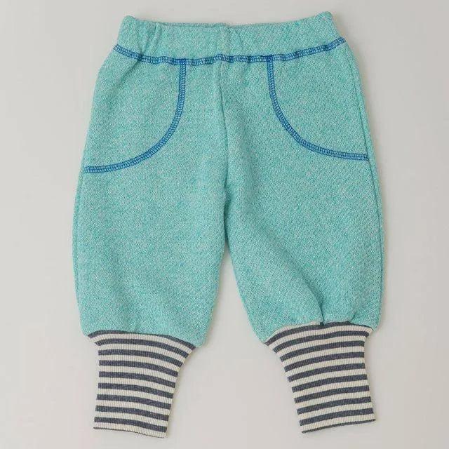 [現貨] 日本製 Yuga 有機棉 初生嬰兒 粉藍色束腳長褲 (90-100cm) - BB Dressup