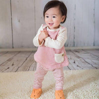 [現貨] 日本製 Yuga 有機棉 初生嬰兒 粉紅色橫間緊身褲 - BB Dressup