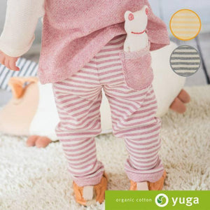 [現貨] 日本製 Yuga 有機棉 初生嬰兒 粉紅色橫間緊身褲 - BB Dressup
